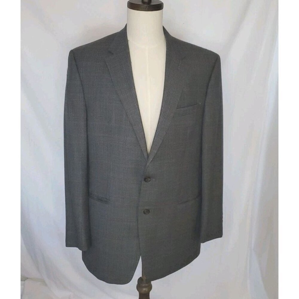 Lauren Ralph Lauren Blazer Sport Coat Blue Gray Plaid Wool Tweed Mens 44L